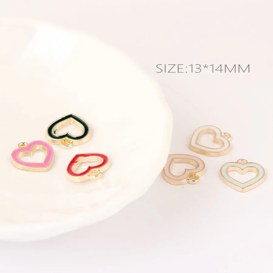 10pcs 13*14MM Fashion Diy gold alloy metal enamel hollow heart charms heart-shaped pendant for bracelet earring jewelry making | Украшения