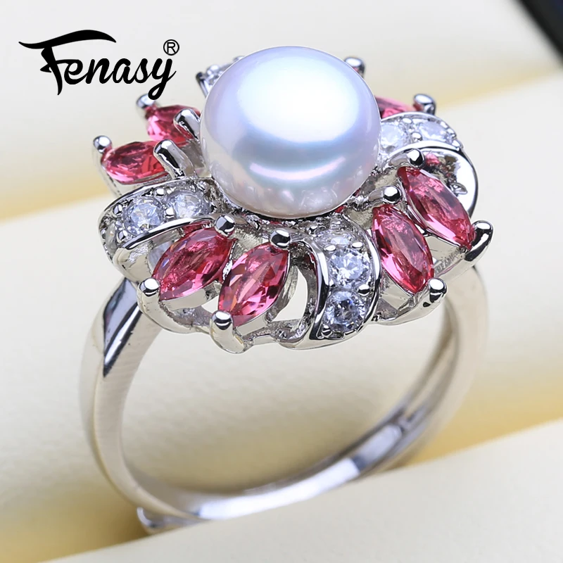 Fenasy натуральный пресноводный жемчуг кольца для женщин ювелирные украшения женские богемные цвета красочные серебряные цвета Красные Камни вечернее кольцо