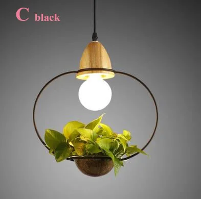 C black Современные Простые креативные железные подвесные лампы для горшка, ресторан, гостиная, кафе, бар, украшение из дерева и стекла, подвесные светильники - Цвет корпуса: C black