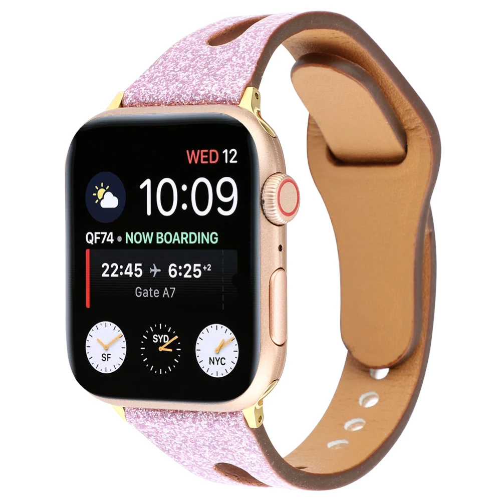 Ремешок для часов Apple Watch Series 4 3 2 1 ремешок для Iwatch 38 мм 42 мм аксессуары для часов блестящий кожаный браслет на запястье 40 мм 44 мм