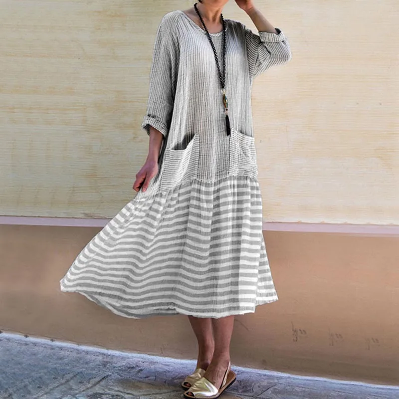 Женское платье женское повседневное летнее хлопковое белье Длинные Мешковатые