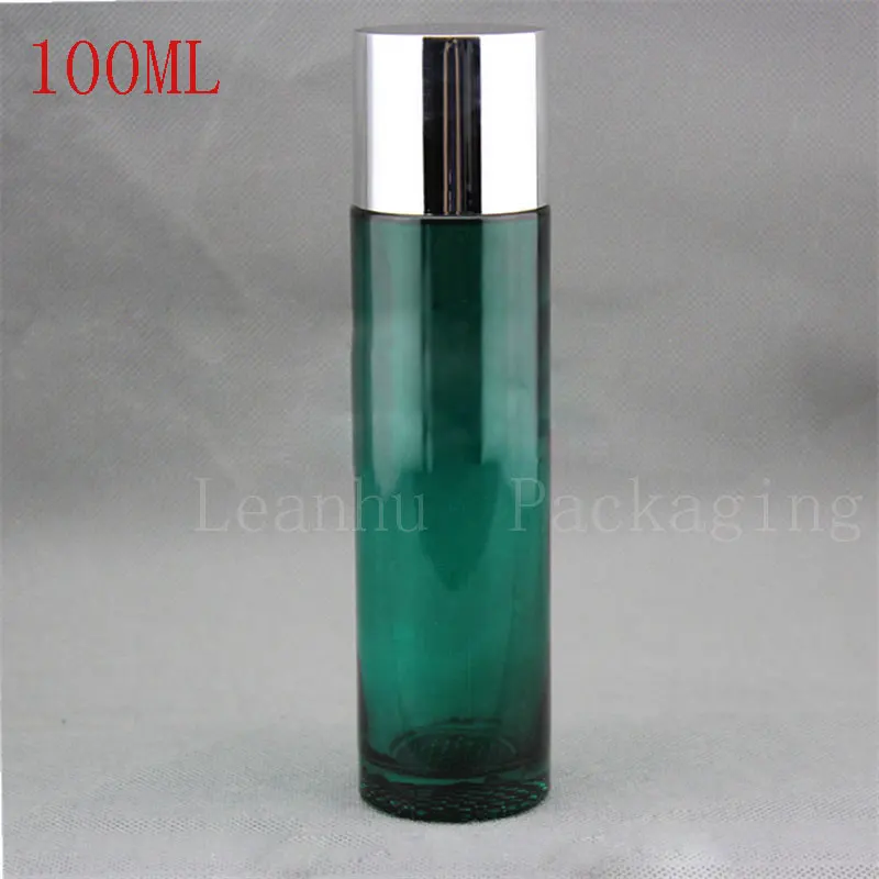 100ML Green Glass Bottles With Silver Cap , 100CC Lotion / Toner Packaging Bottle , Empty Cosmetic Container ( 9 PC/Lot )