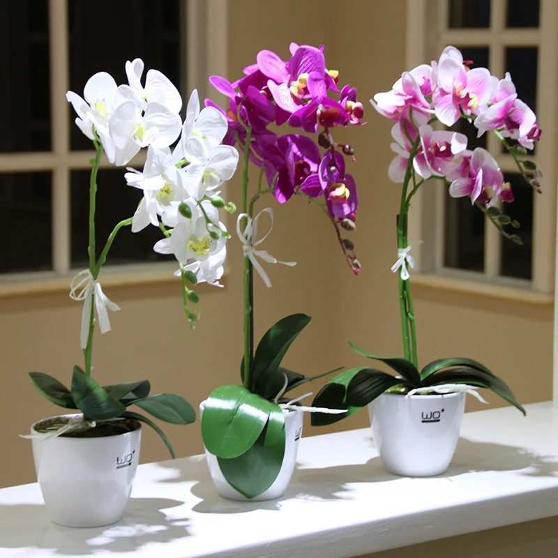 

White Tabletop Simulation Butterfly orchid Potted set Artificial Silkflowers Small bonsai green plants pot wedding Home Decor