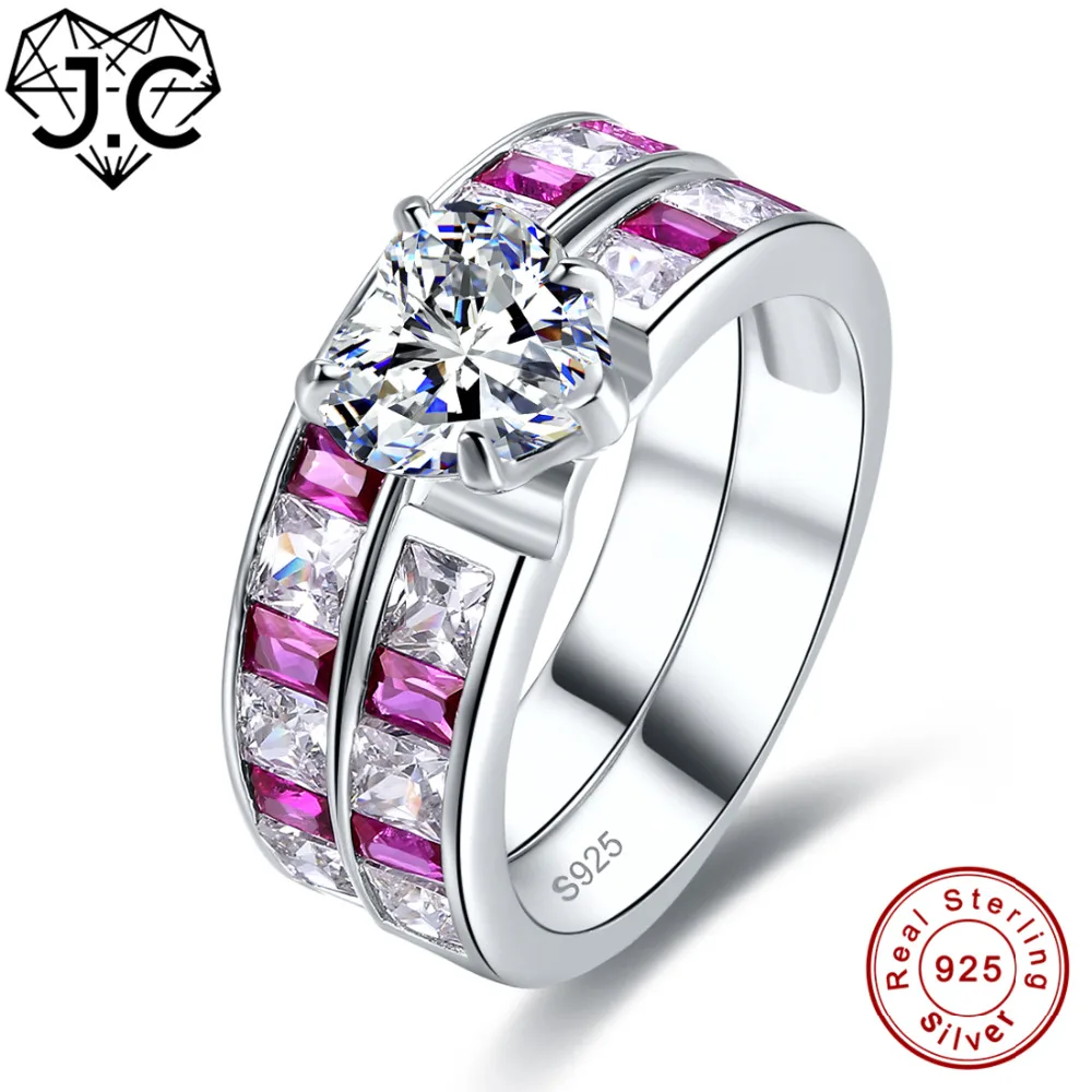 

J.C Unisex Wedding Dismantled Fine Jewelry Women Ruby & Blue Sapphire & White Topaz Solid 925 Sterling Silver Ring Size 6 7 8 9