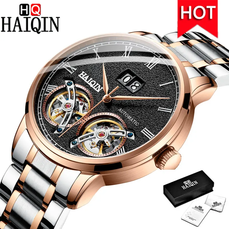 S Gold Black HAIQIN мужские часы, мужские часы, новинка, Роскошные водонепроницаемые модные спортивные/Автоматические/механические/Золотые/Военные/мужские часы - Цвет: S Gold Black
