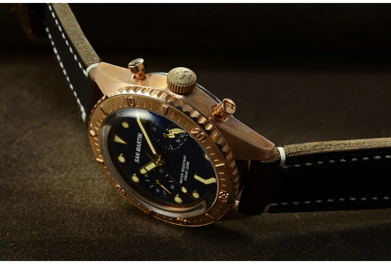Часы San Martin Sixty-Five бронзовые автоматические часы для дайвинга ETA7753 часы с хронографом 200 м водонепроницаемые бронзовые часы в ретро-стиле