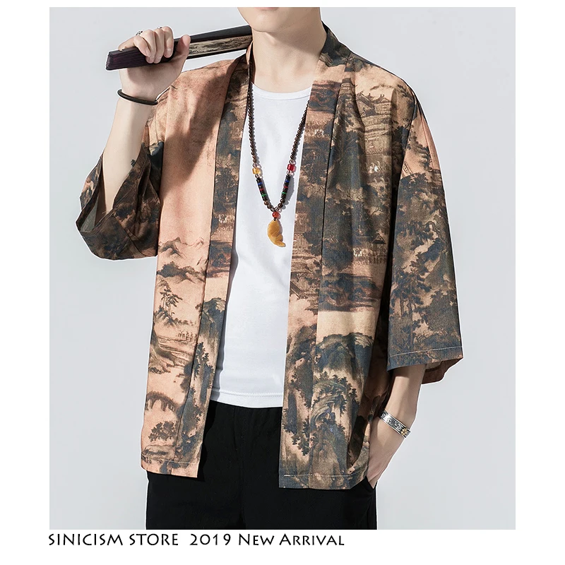 Sinicism Store мужские повседневные куртки с принтом кимоно мужская Тонкая японская куртка в китайском стиле Летняя мужская одежда с открытой строчкой