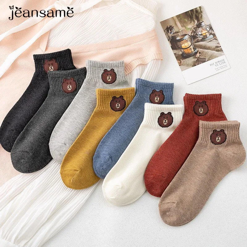 Женские хлопковые носки с вышивкой медведя Повседневные Удобные забавные в