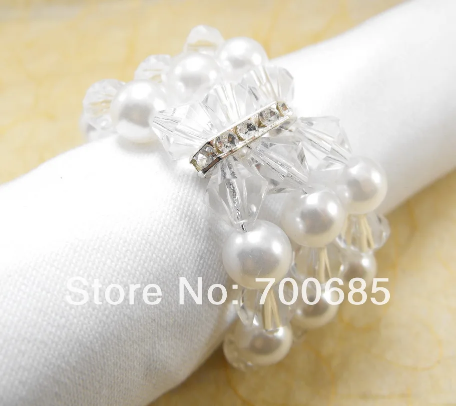 

pearl beads napkin ring in clear with white, napkin holder,
