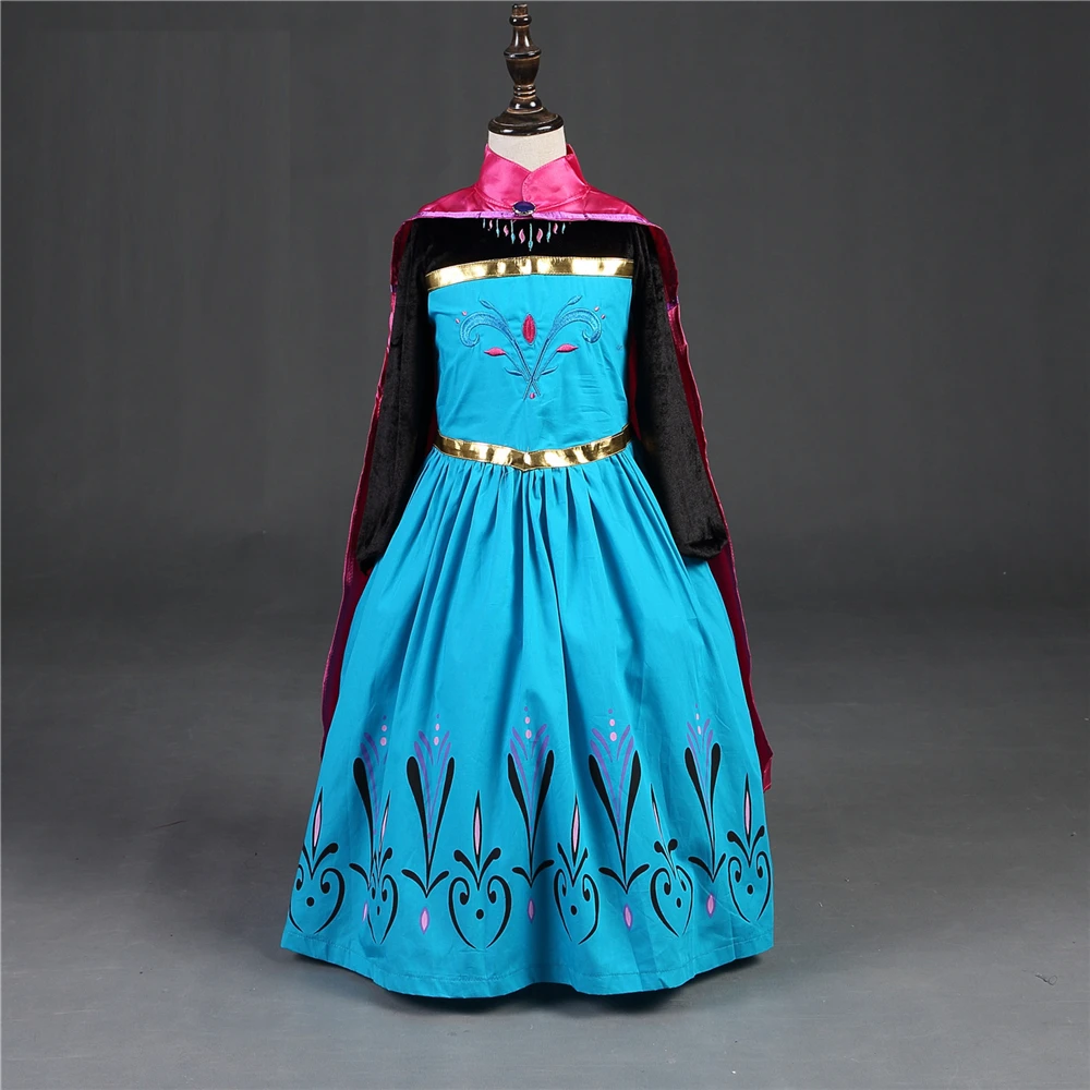 Детские платья Снежной королевы Анны фэнтези костюмы для девочек с накидкой