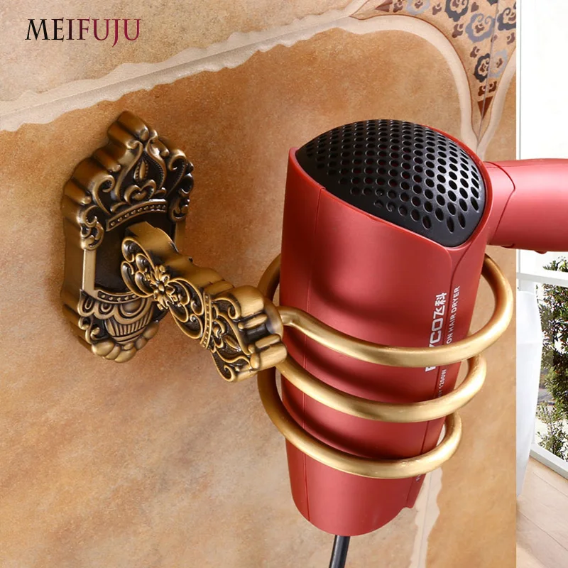 antique hair dryer holder with cup aluminum bathroom shelf metal hair dryer rack households hair blow dryer holder accessories free global shipping