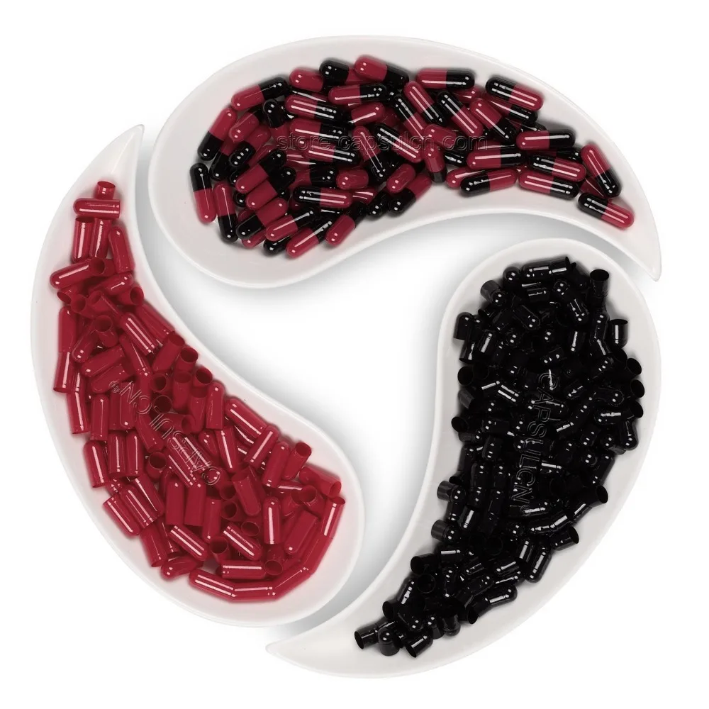 Размер 0 Бесплатная Доставка! Пустые разделенные желатиновые капсулы черного и