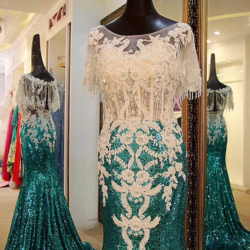 Женское вечернее платье русалка зеленое элегантное с блестками модель 100%|prom