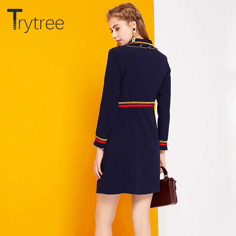 Осеннее платье с оборками Trytree повседневные женские мини платья в стиле пэчворк