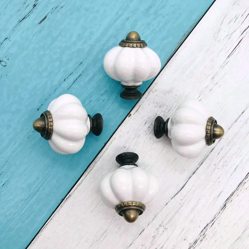 8pcs Rural Style Furniture Shower Door Pulls Kitchen Hardware Handle Bedroom Single Round Ceramic Drawer Cabinet Knobs 34mm dia |