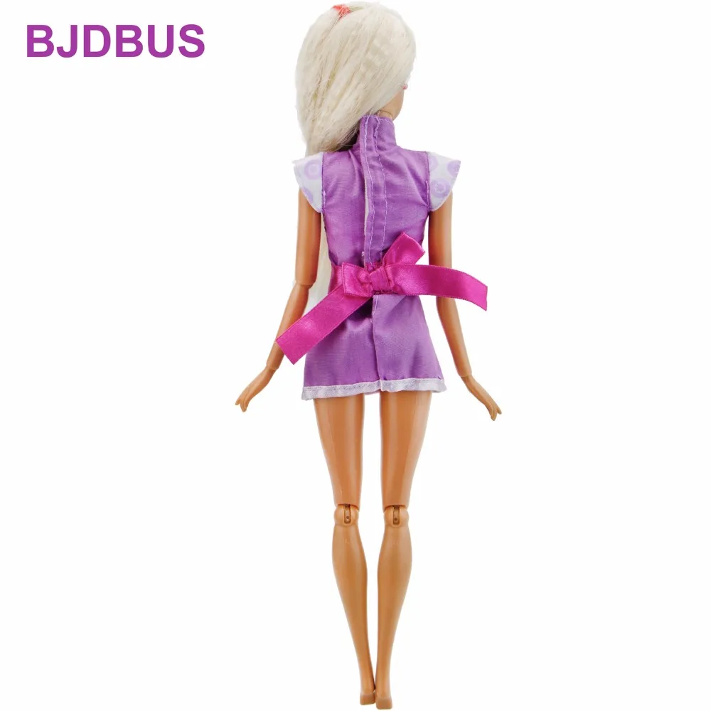 Высококачественное платье с бантом и высоким воротником фиолетовое чонсам