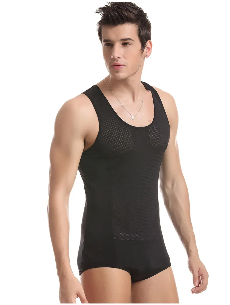 

High quality brand Howe Ray vest Men's sexy conjoined mesh vest jersey fitness suit Bodysuits solid Jumpsuit One-piece garment