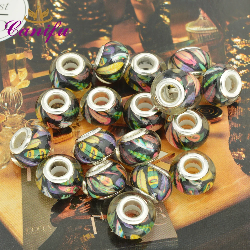 Canifu 14 мм 10 шт многоцветные красивые с серебряным покрытием перо бусины