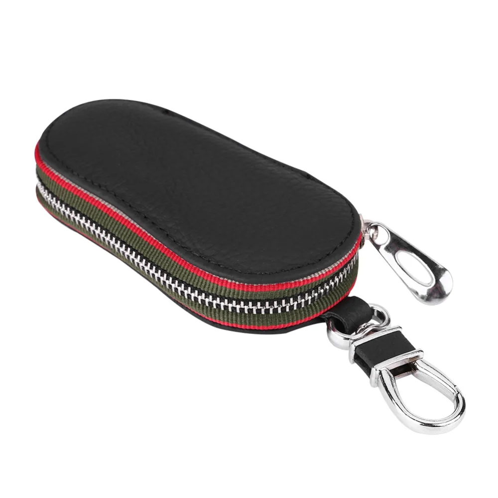 

Car Auto PU Leather Zipper Key Case Holder Storage Bag Cover Black universal for most cars Portable size