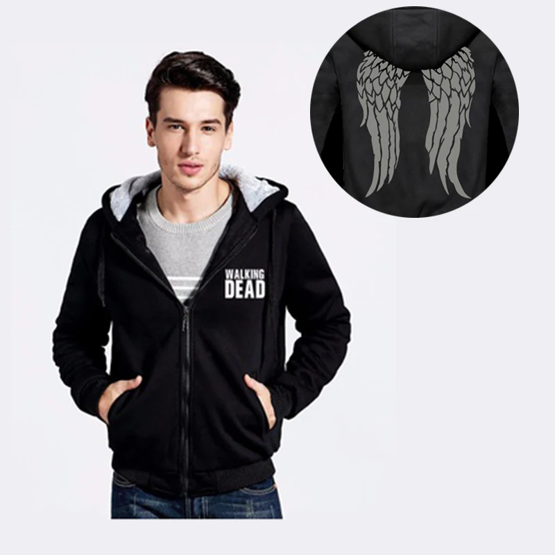 LISIBOOO Autumn Winter Fleece Thick Warm Clothing Brand Men The Walking Dead Hoodies Sweatshirt Men's Casual Zipper Hooded Coats | Мужская
