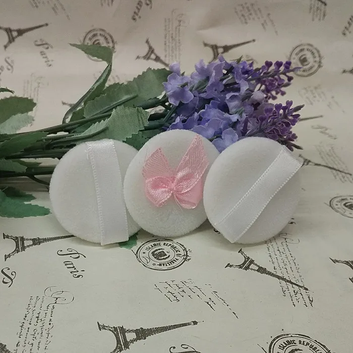 

5/50/200/500pcs 4cm diameter powder puff/ribbon bow/Pink bowknot/white ribbon/circle/flocking powder puff