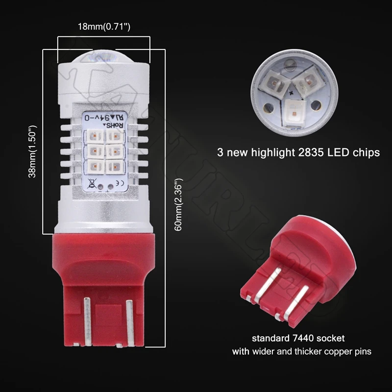 2x T20 7443 580 Высокая мощность 80 Вт Чрезвычайно яркий 21 SMD 2835 чипы W21/5 светодиодный
