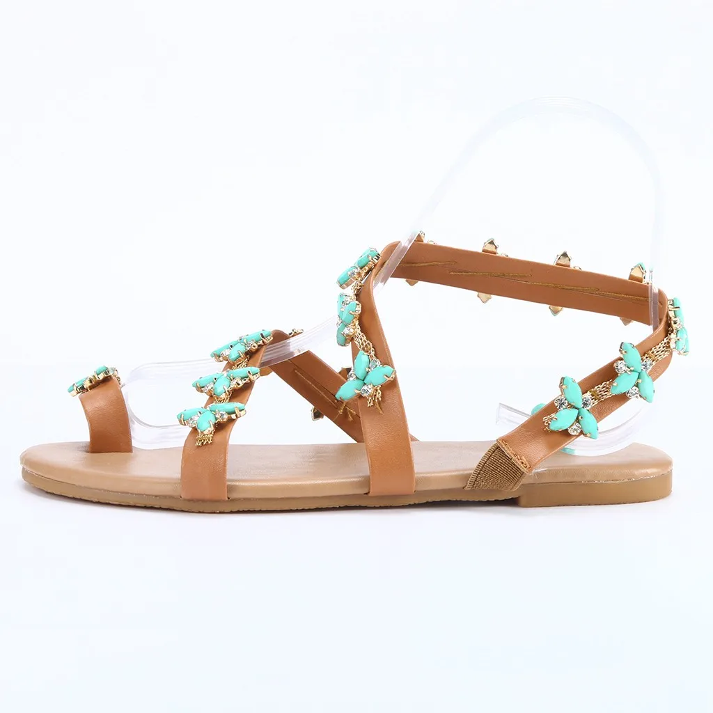 Женские шлепанцы на плоской подошве сандалии ручной работы с кристаллами