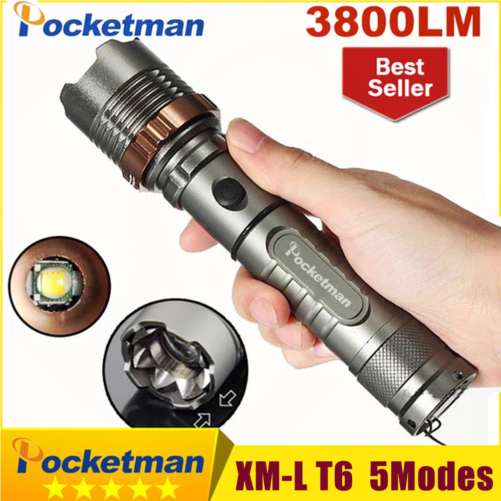 3800 люмен Cree XM-L T6 5 режимов светодиодный тактический фонарик факел Водонепроницаемая лампа фонарь охотничий фонарь походный фонарь z93