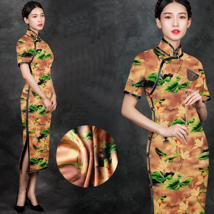 118 см ширина 19 мм 93% шелк и 7% спандекс зеленый цветочный принт коричневый стрейч