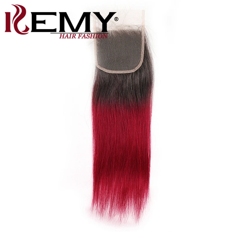 Бразильские прямые человеческие волосы пучки с закрытием kemy Hair 1B/бордовый 4 пучка с закрытием не Реми пучки волос