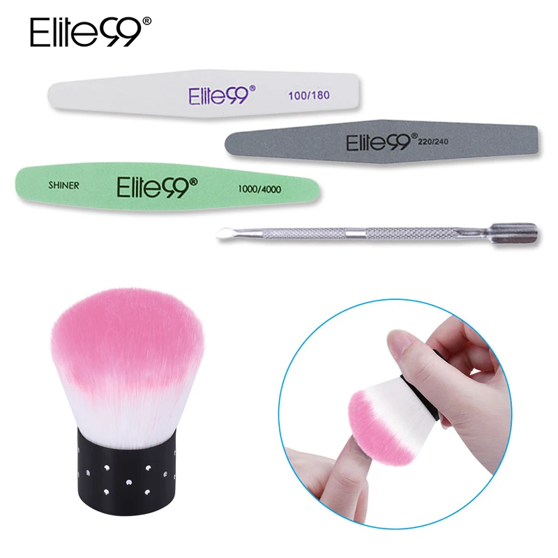 Pink brush Elite99 5 шт./компл. лак для ногтей, маникюр, инструмент для маникюра, шлифовальный буфер Полировочный напильник Ложка Толкатель для кутикулы жидкость для снятия Кисть для нанесения пудры набор для ухода за ногтями - Цвет: Pink brush