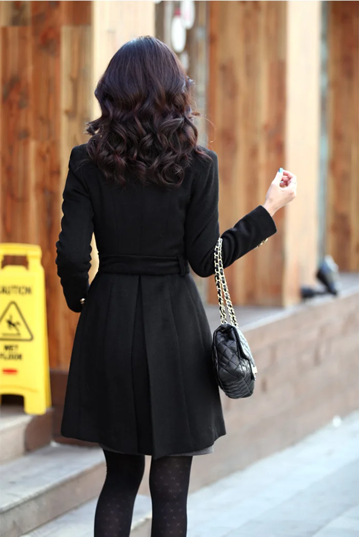 

Women woolen long sleeve Medium-long notched collar open front parka belt Coat manteau femme leisure veste femme S M L XL XXL