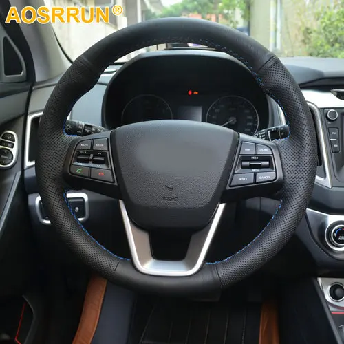 blue line AOSRRUN автомобильные аксессуары из натуральной кожи, автомобильные рули для hyundai Creta - Название цвета: blue line