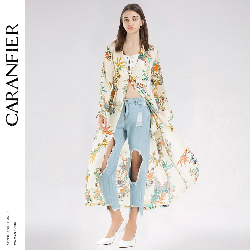 CARANFIER/Летнее белое кимоно красивое платье средней длины с цветком модное рубашка