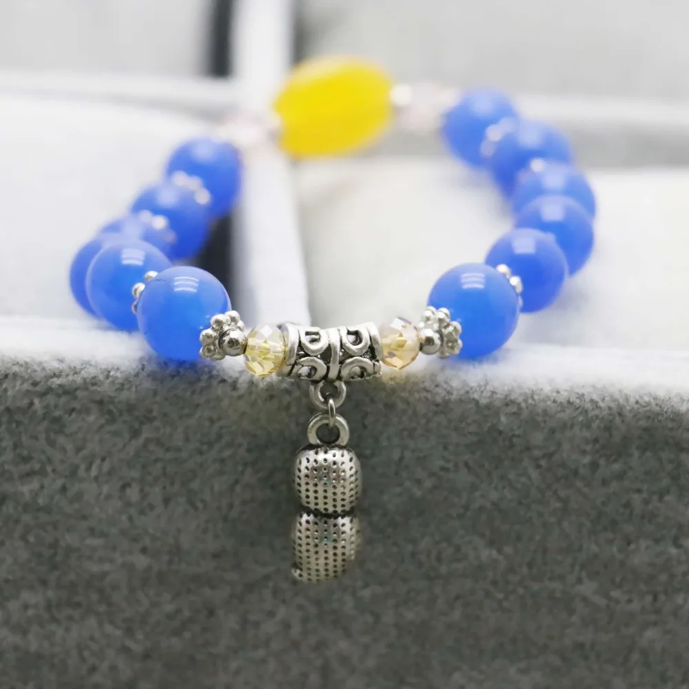 В богемном стиле Стиль синий халцедон кристалл браслет цепочка на руку для