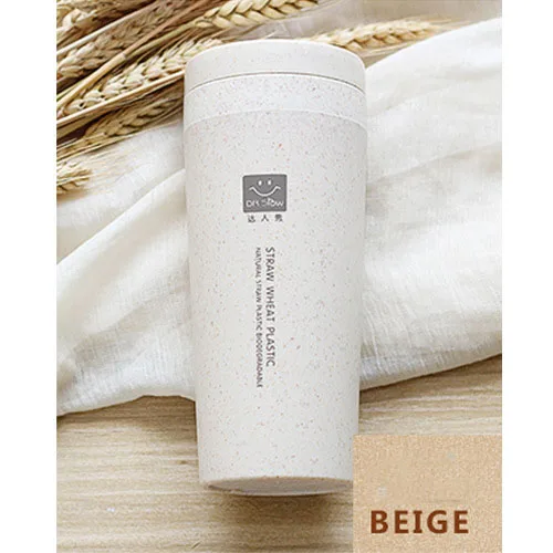 beige Портативная бутылка-термос объемом 300 мл, пластиковая чашка из пшеничного волокна, двухслойная Термокружка для офиса, кофе, чая, воды, дорожная кружка - Цвет: beige