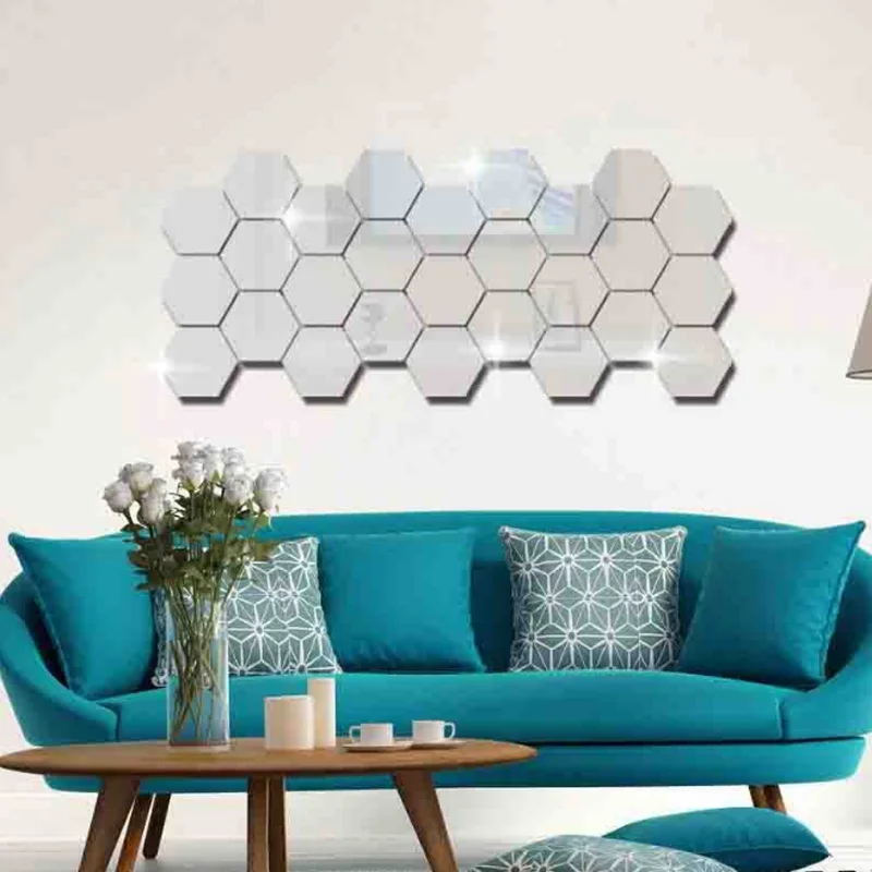 12 шт шестигранные сотовые акриловые зеркальные настенные наклейки Diy