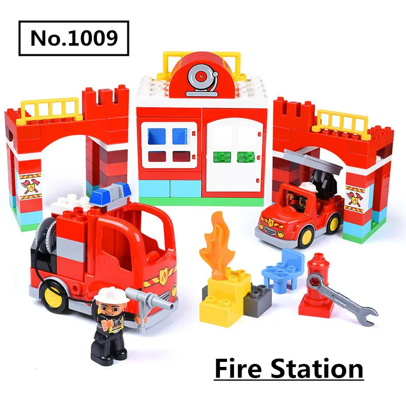 

Big Size Building Blocks Diy City Fire Station Car Figure Compatible with Bricks Assembly Toys for Children Xmas Gifts