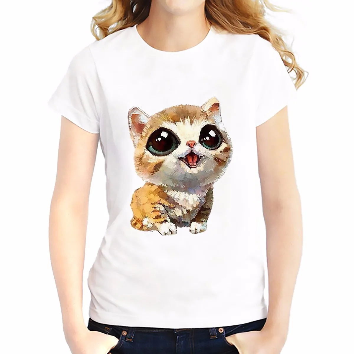 Для девочек Повседневная футболка для женщин с коротким рукавом и О образным