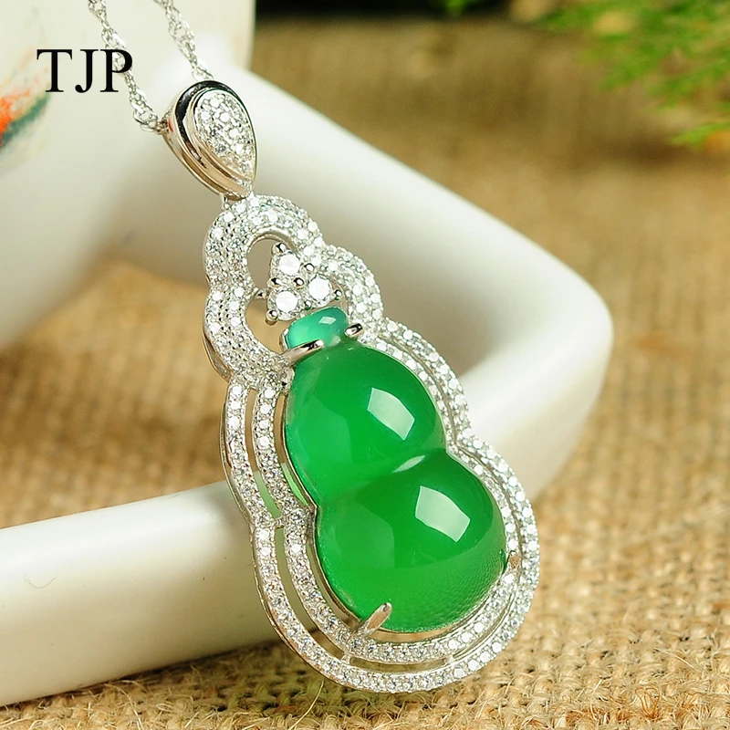 925 серебро ювелирные изделия кулон украшения зеленый агат хорошее ювелирное