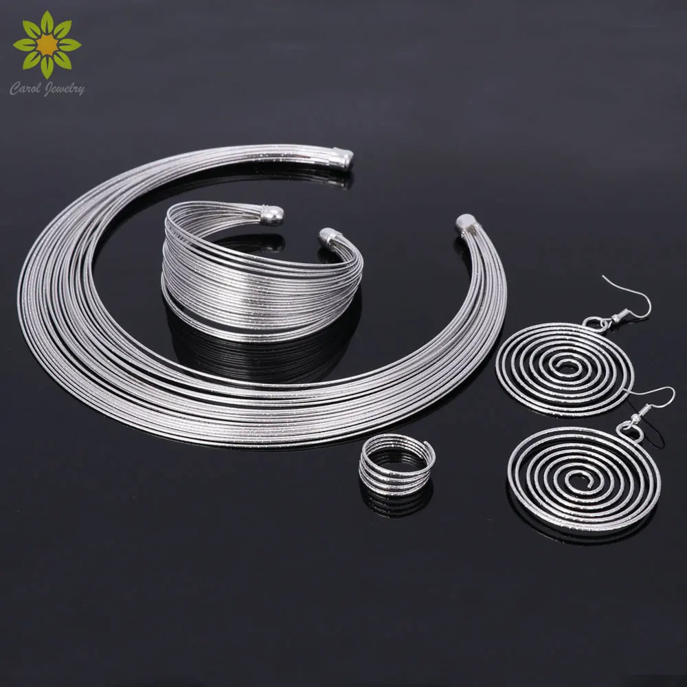 Женский модный посеребренный ювелирный набор многослойные металлические