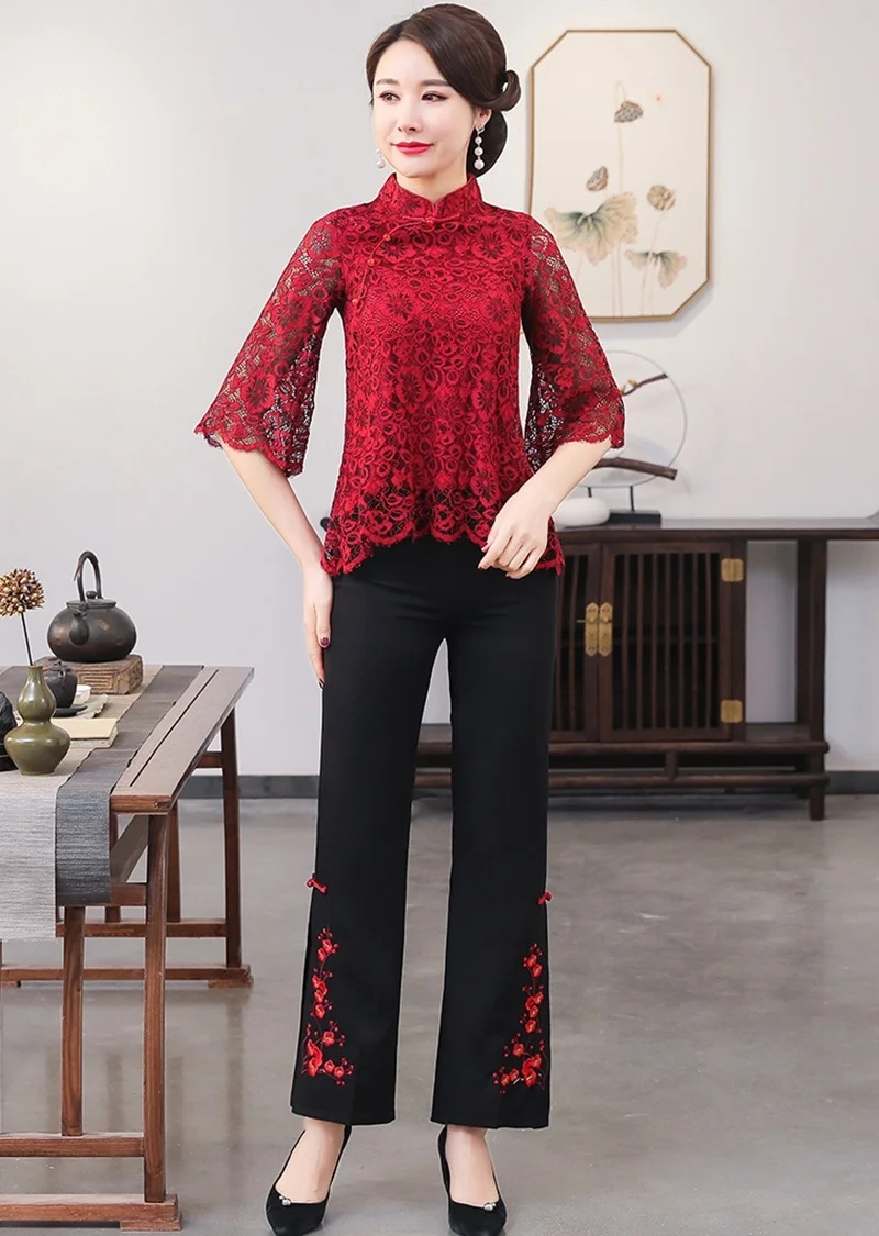 Китайские Топы Cheongsam для женщин весна лето Шанхай Тан одежда женская винтажная рубашка кружевные женские китайские Топы TA1526