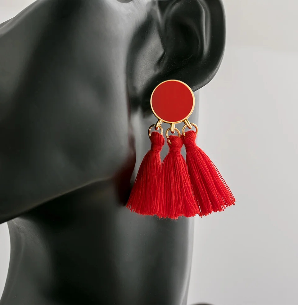 Модные сережки с кисточками Boho для женщин, массивные винтажные этнические ручные серьги из хлопчатобумажной ткани с бахромой, женские свадебные украшения