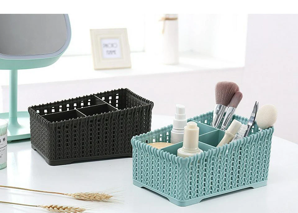 Настольная корзина для хранения офисного мусора из искусственного ротанга, органайзер для макияжа, туалетный столик, органайзер для косметики, корзина