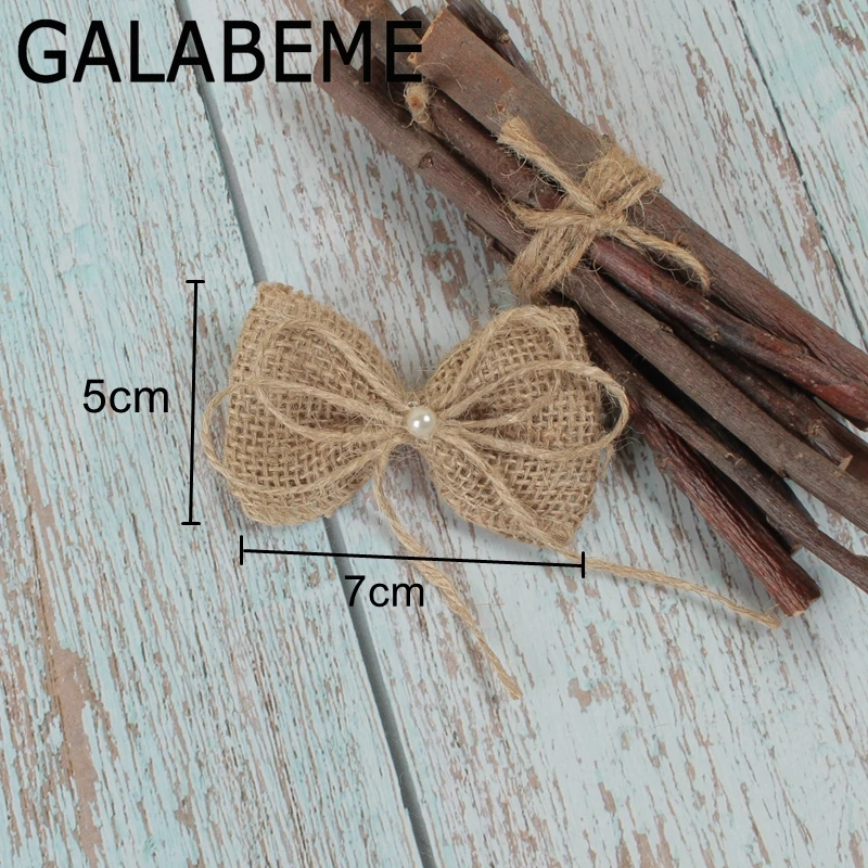 Galabeme 50PCS DIY PearlJute Burlap Hessian Bowknot Bows Hat Accessories Craft Rustic Wedding decoration supplier Decor | Дом и сад