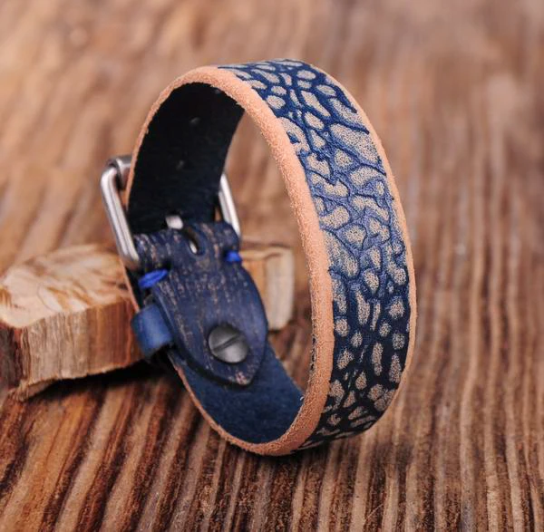 G362 синий Стильный винтажный текстурированный кожаный браслет наручная повязка наручник мужской новый