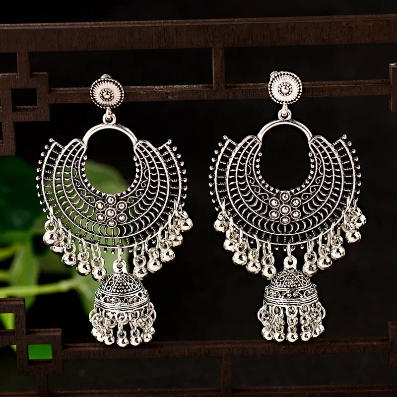 Фото 2022 круглые винтажные женские серьги-подвески Jhumka в этническом стиле, Турецкая бижутерия №2