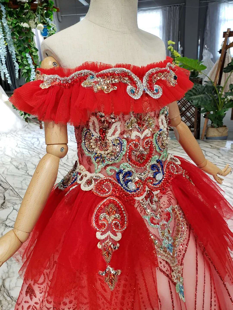 LSS515t красные винтажные платья с открытыми плечами и вырезом лодочкой украшенные