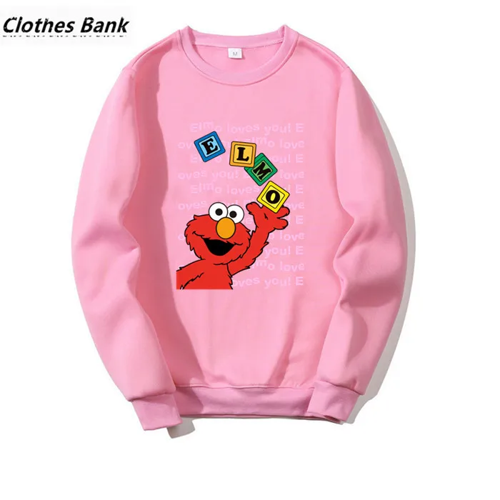 Улица Сезам Элмо Смешные хип хоп Crewneck толстовки зима осень графический дизайн