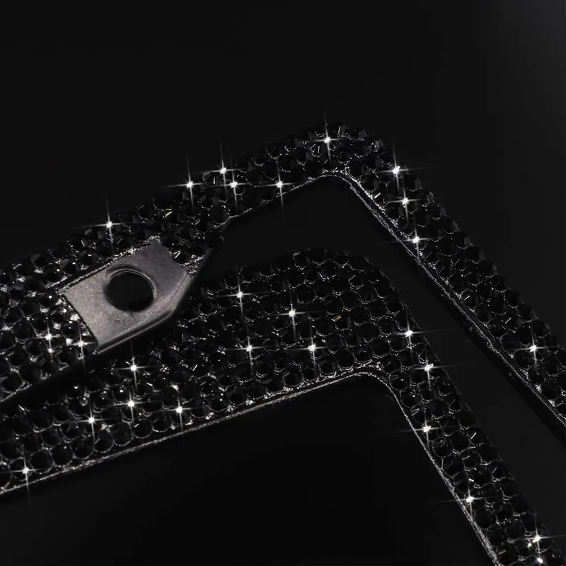 Classic Black Bling Rhinestone Premium Crystal Car License Plate Frame 2 Pack with Gift Box For USA Canada Truck Women Girls
